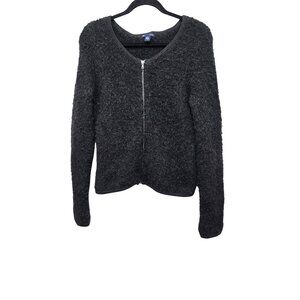 Gap Alpaca Wool Blend Charcoal Gray Fuzzy Zip-Up Cardigan Sweater S